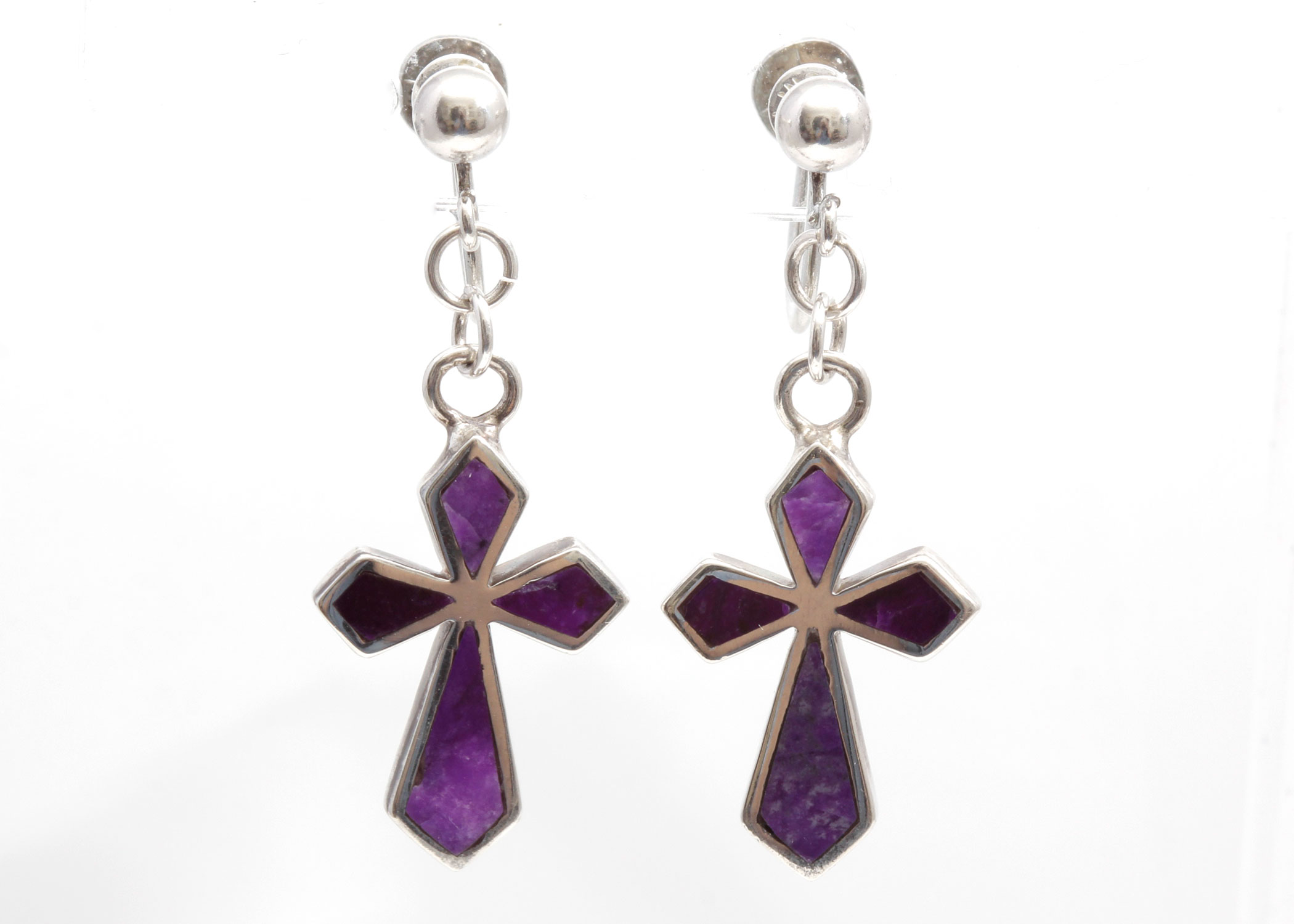 Teme Sterling Silver Charoite Cross Earrings
