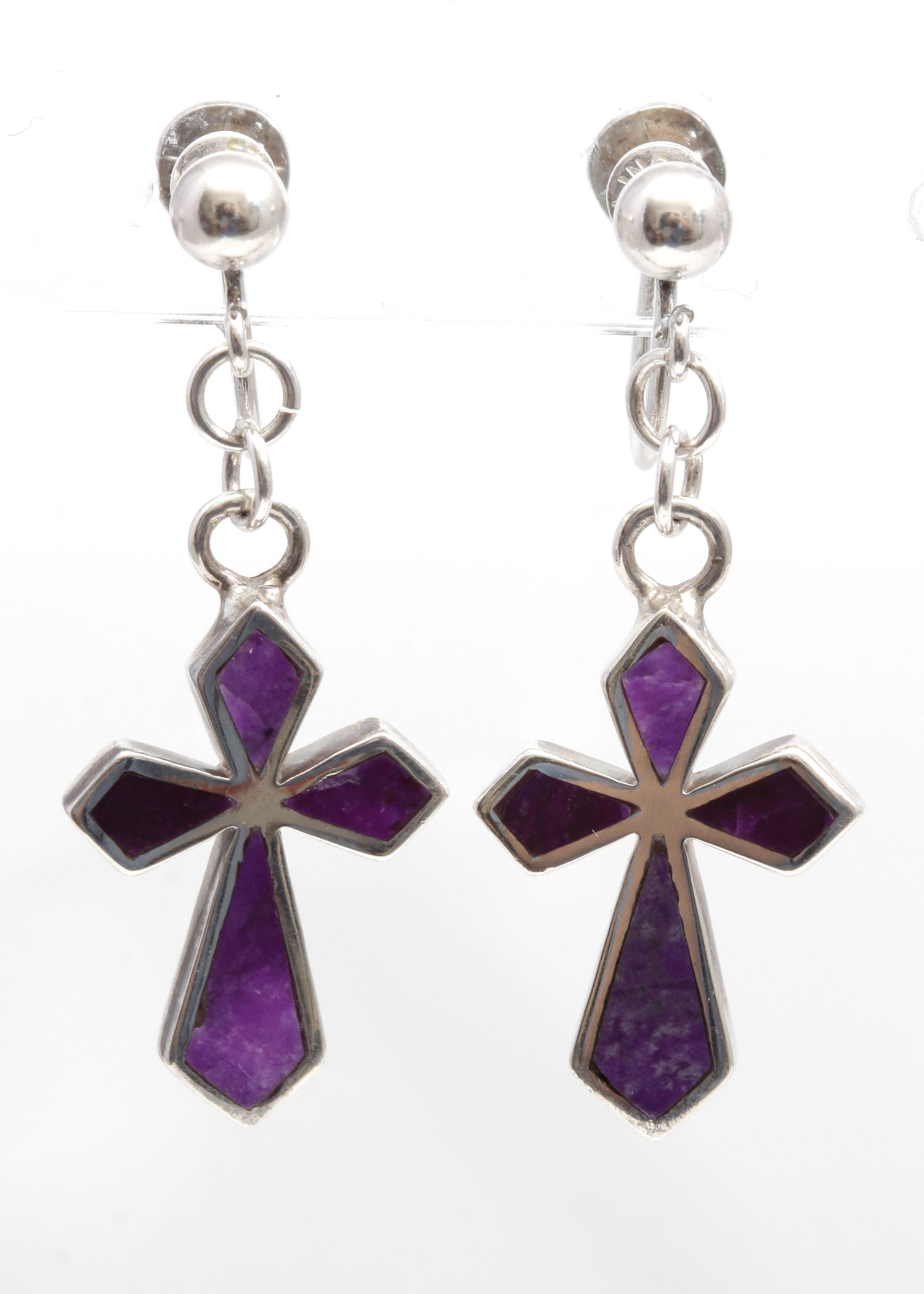 Teme Sterling Silver Charoite Cross Earrings