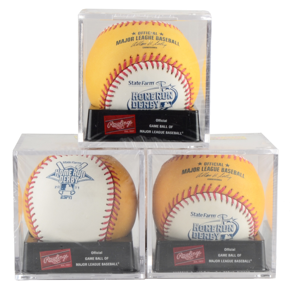Three Home Run Derby Baseballs Sealed in Cubes