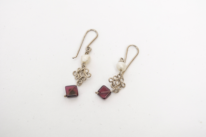 Rhodolite, Pearl and Sterling Silver Necklace and Earrings