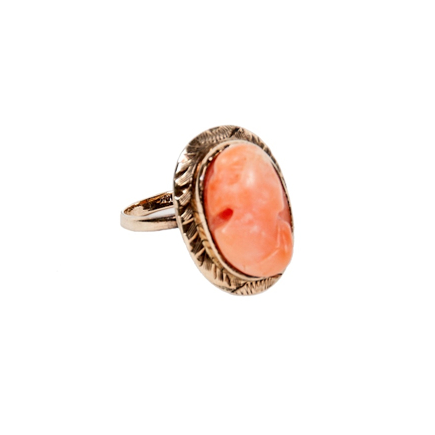 10K Yellow Gold and Coral Cameo Ring