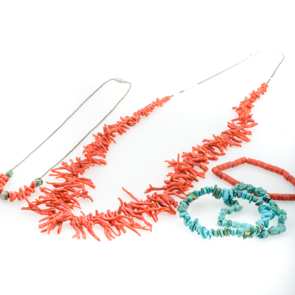 Sterling Silver Coral and Turquoise Jewelry