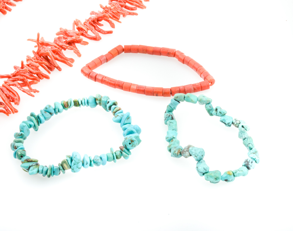 Sterling Silver Coral and Turquoise Jewelry