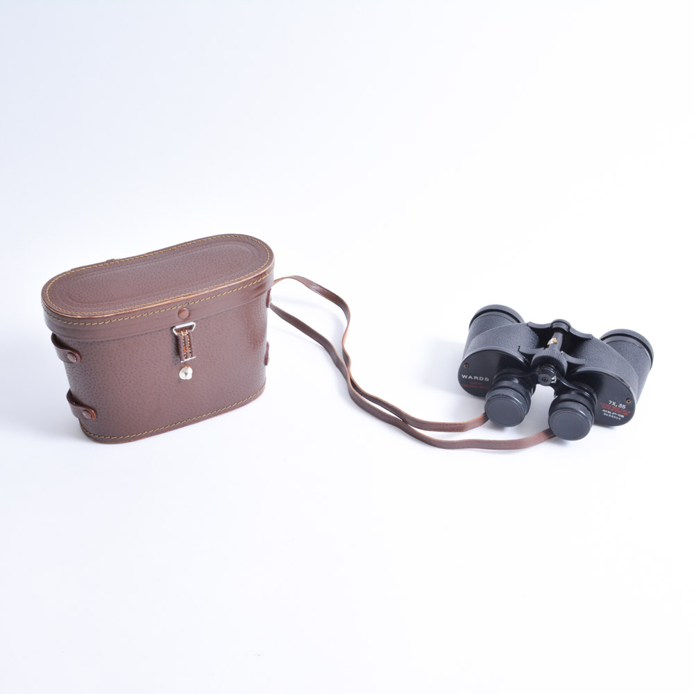 Vintage Wards Binoculars with Leather Case