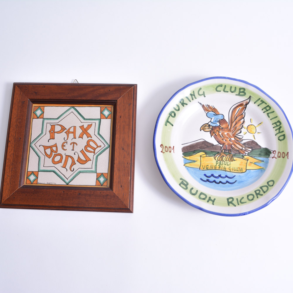 "Pax et Bonum" Plaque and Buon Ricordo Touring Club Plate