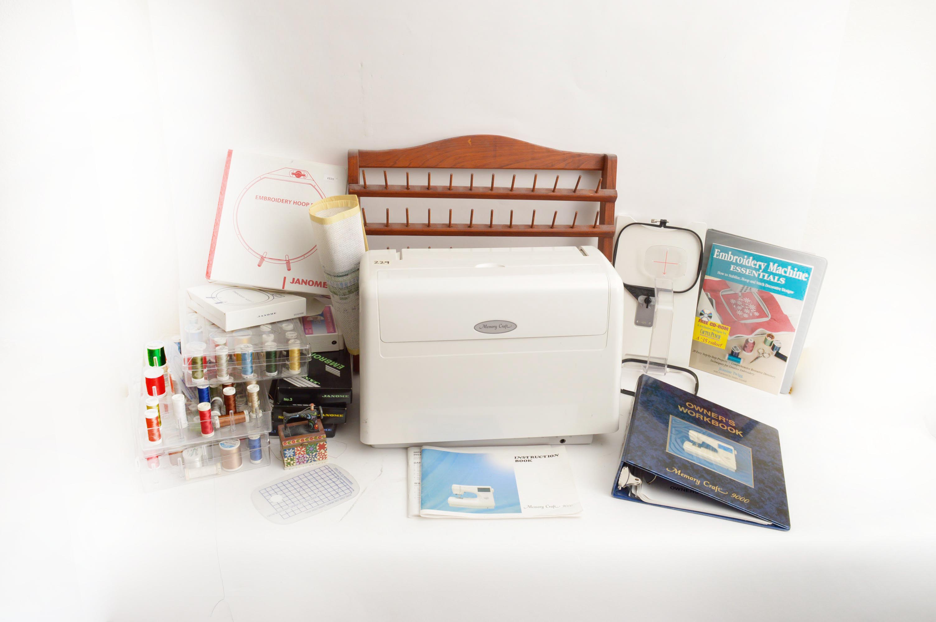 Janome Memory Craft 9000 Sewing Machine and Accessories