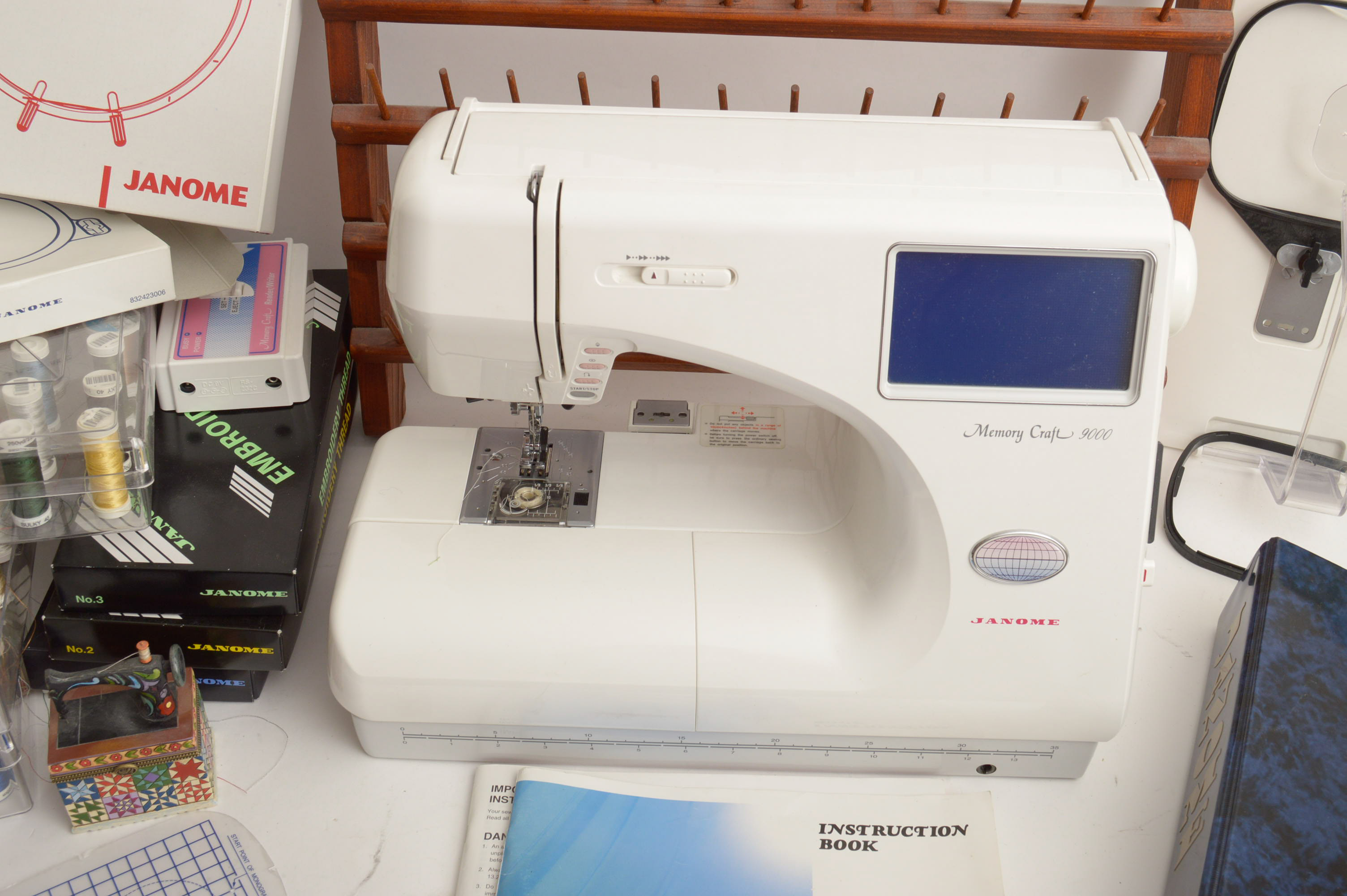 Janome Memory Craft 9000 Sewing Machine and Accessories