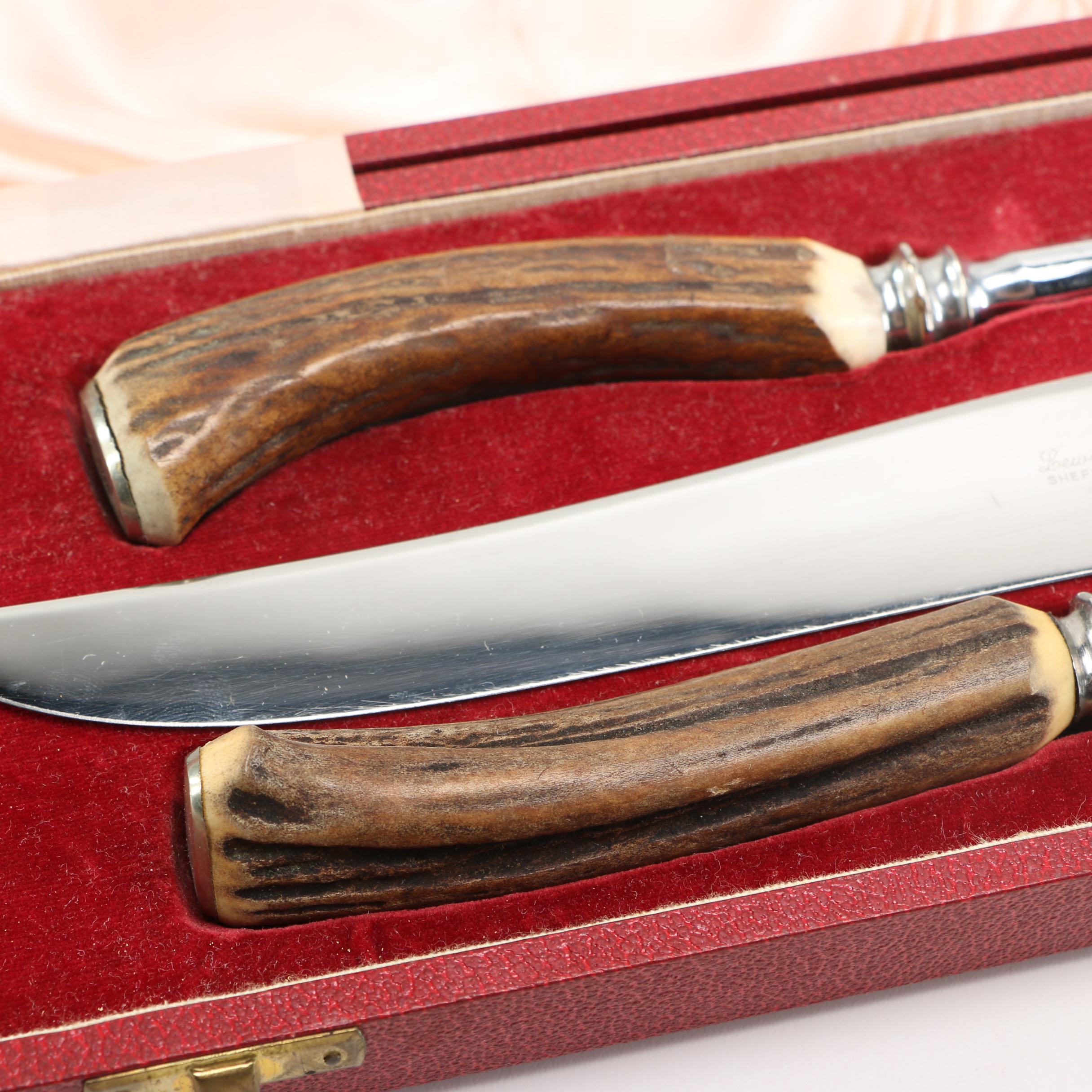 Vintage English Lewis, Rose & Co. Real Stag Horn Carving Set