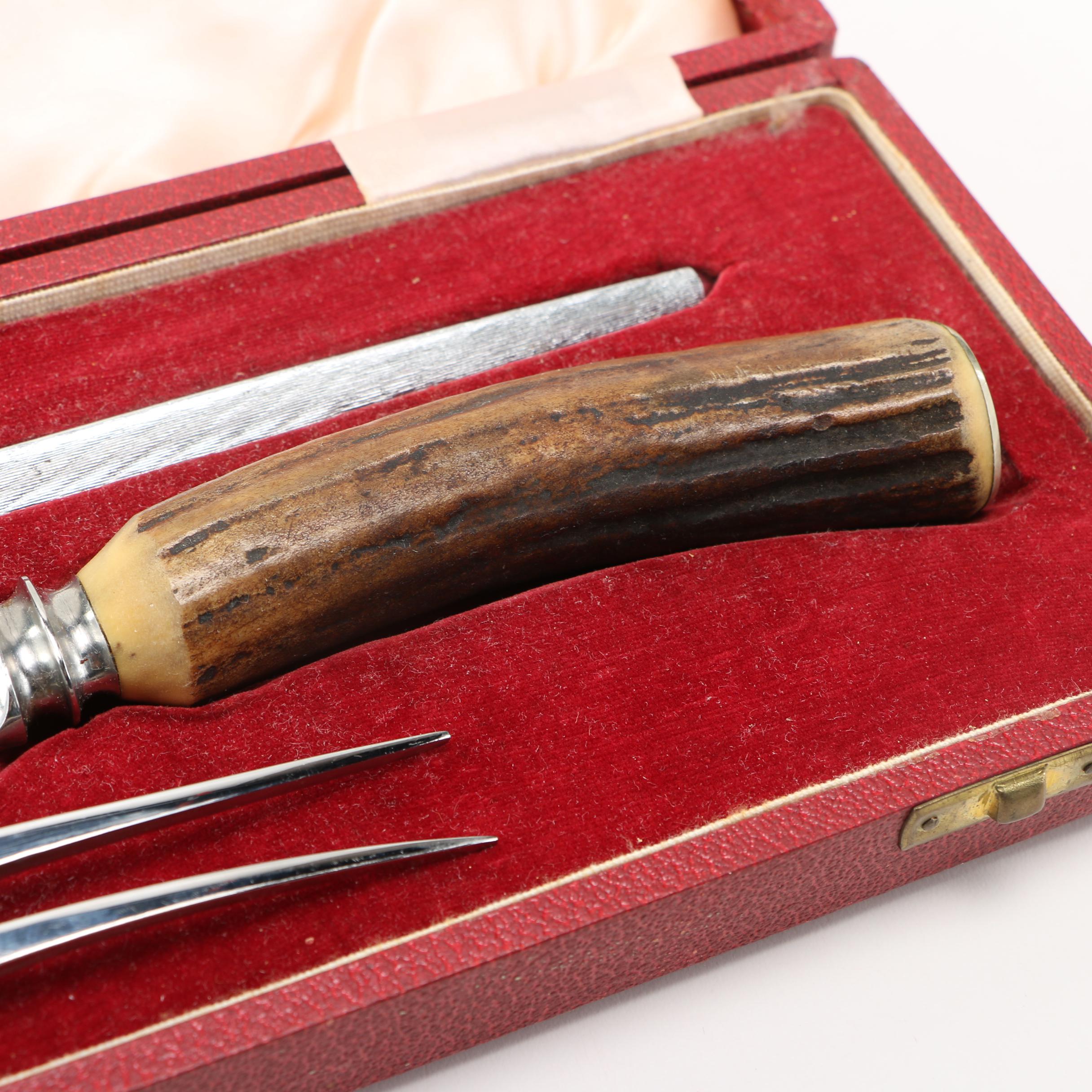 Vintage English Lewis, Rose & Co. Real Stag Horn Carving Set