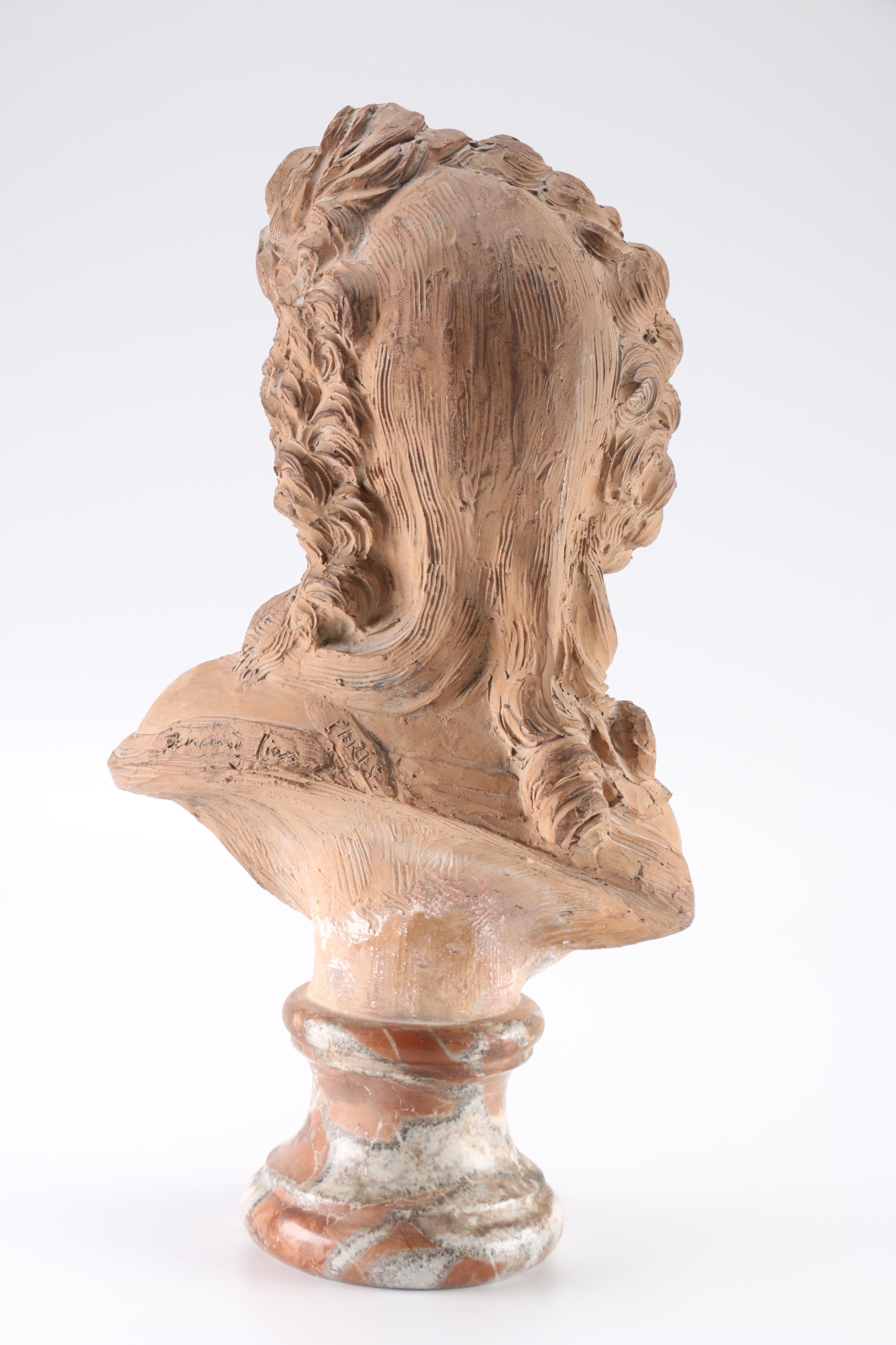 Fernand Cian Early 20th-Century Signed Terra Cotta Bust Sculpture of a Young Woman