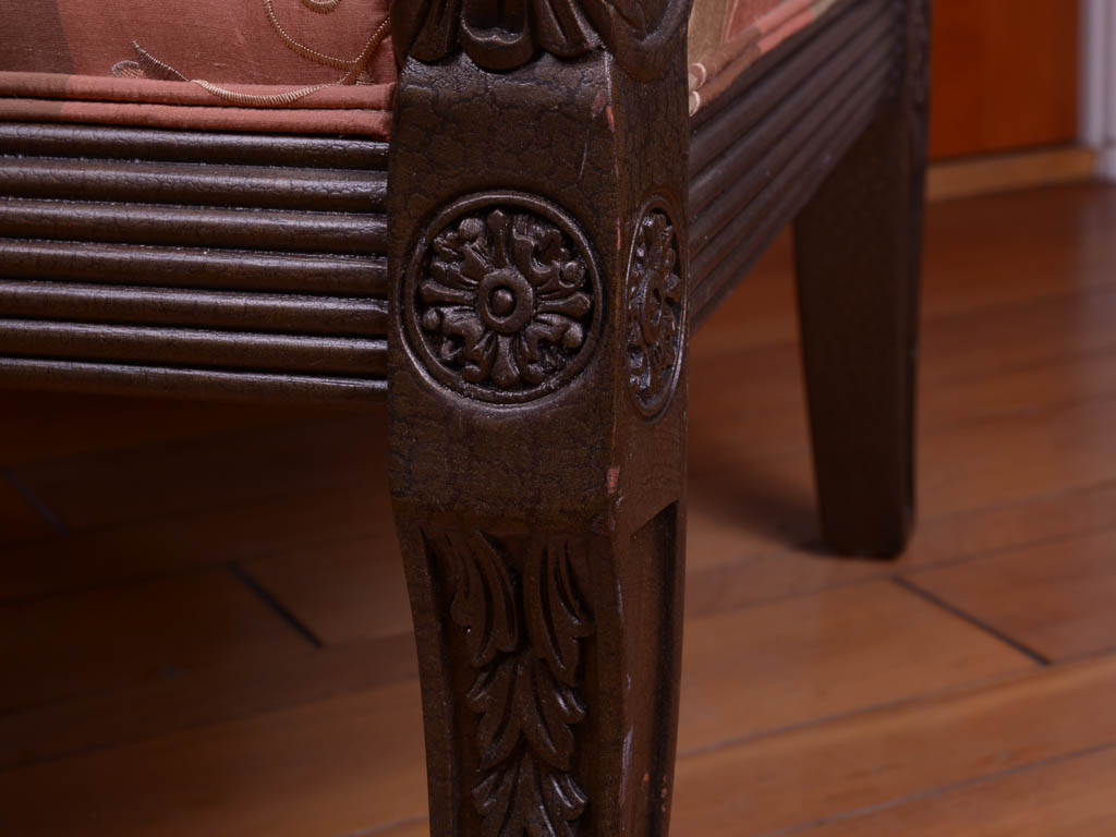 Upholstered Wood Carved Armchair with Vintage Frame