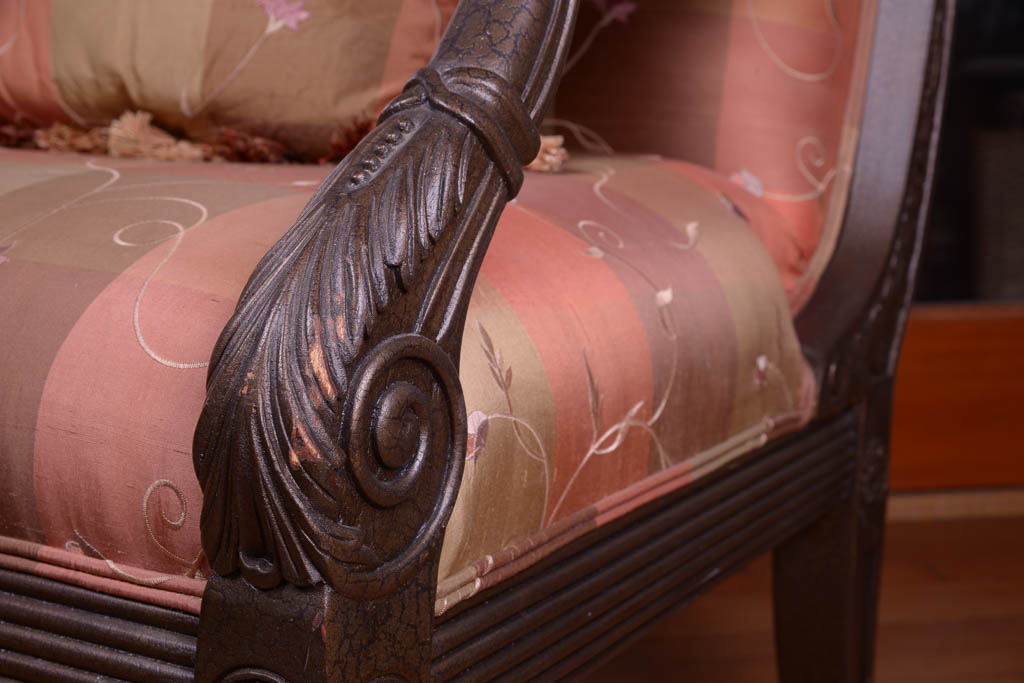 Upholstered Wood Carved Armchair with Vintage Frame