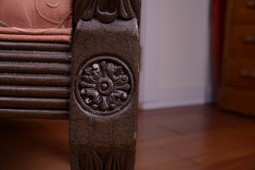 Upholstered Wood Carved Armchair with Vintage Frame