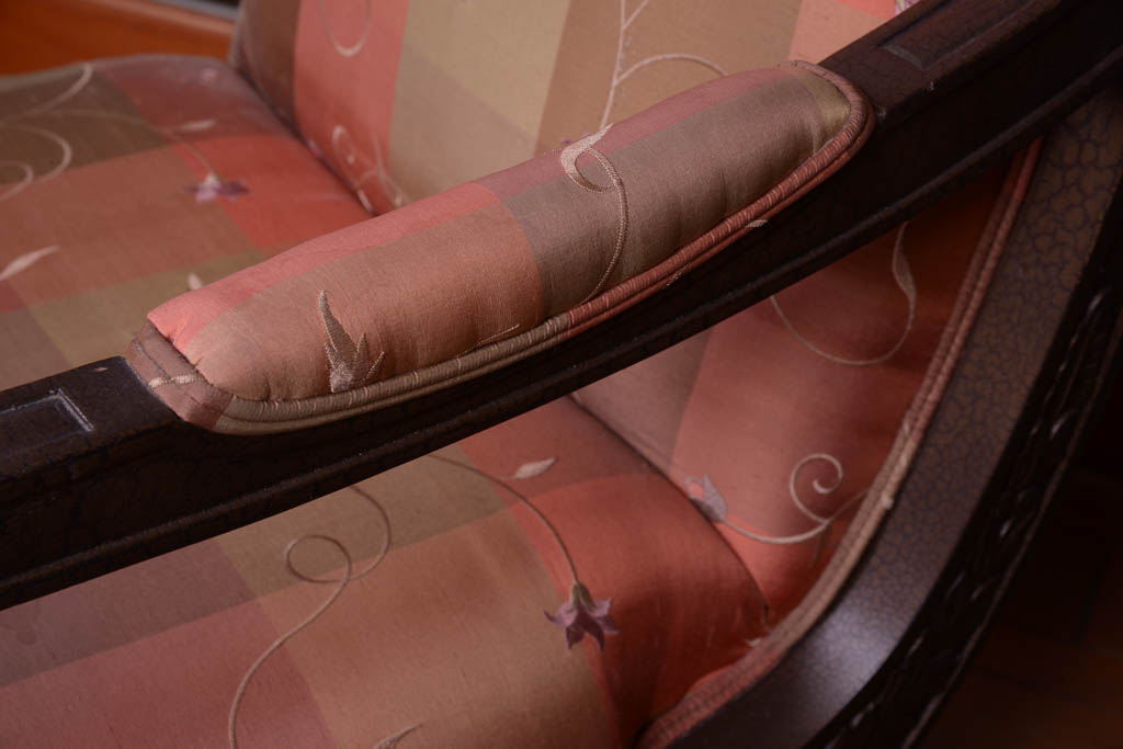 Upholstered Wood Carved Armchair with Vintage Frame