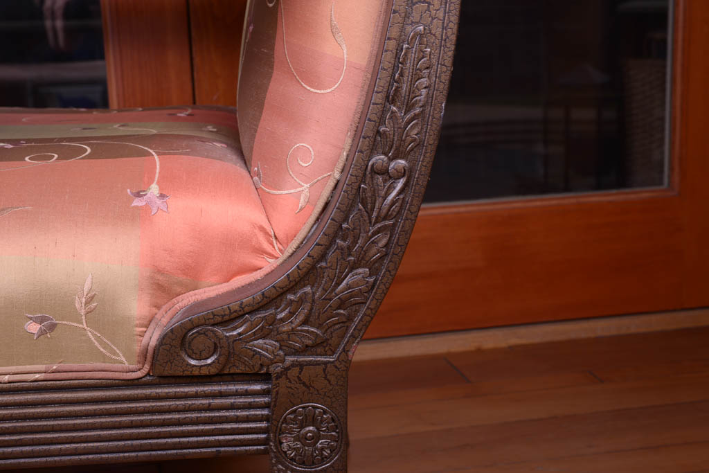 Upholstered Wood Carved Armchair with Vintage Frame