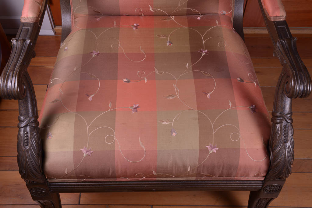 Upholstered Wood Carved Armchair with Vintage Frame