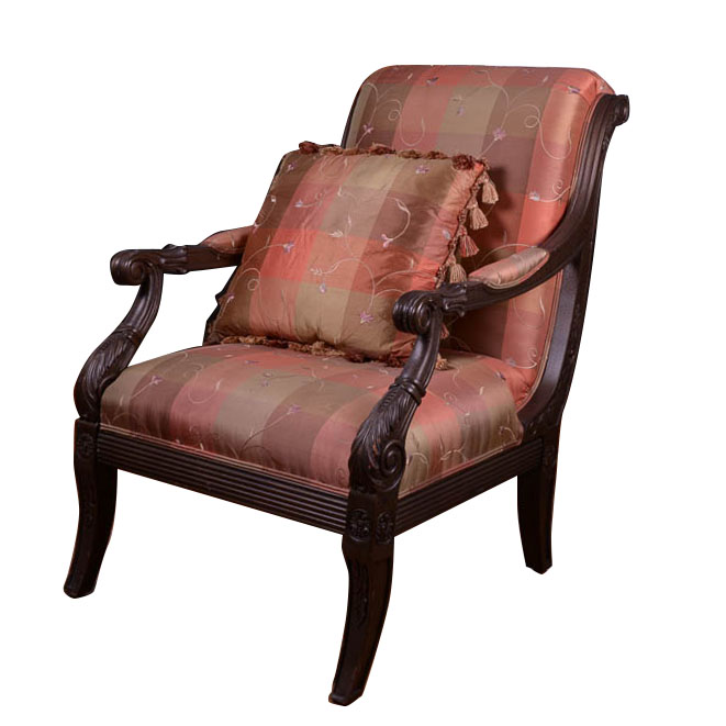 Upholstered Wood Carved Armchair with Vintage Frame