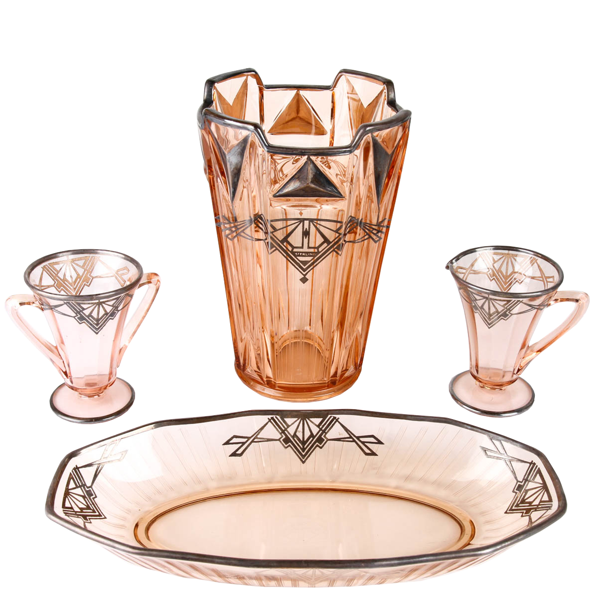 Art Deco Glassware with Sterling Silver Overlay