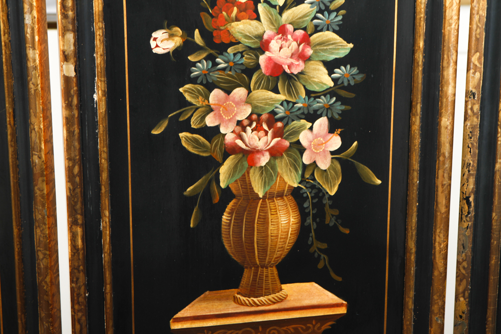 Vintage Hand Painted Tole Folding Screen