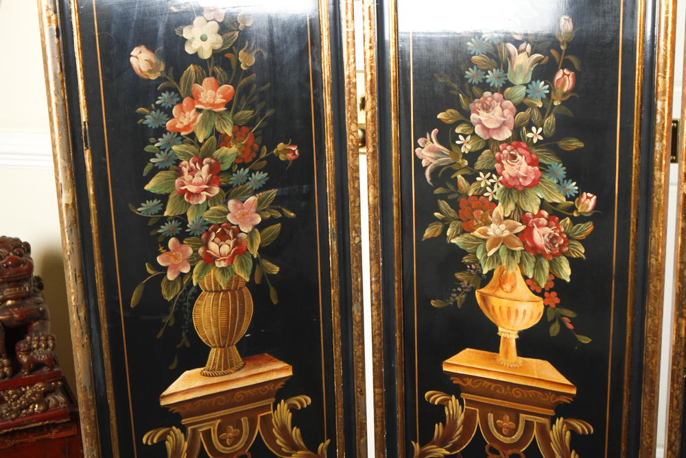 Vintage Hand Painted Tole Folding Screen