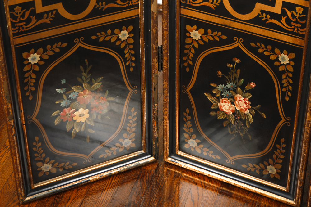 Vintage Hand Painted Tole Folding Screen