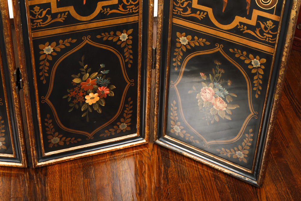 Vintage Hand Painted Tole Folding Screen