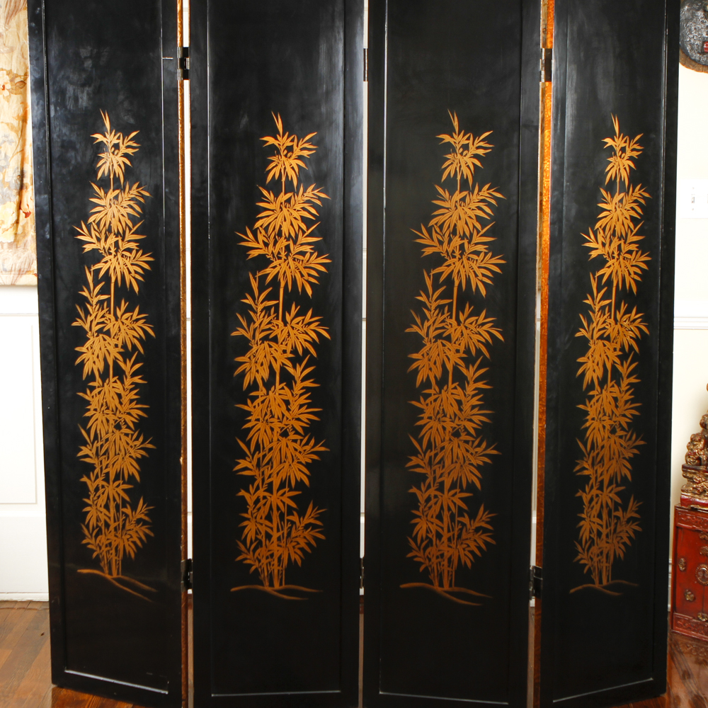 Vintage Hand Painted Tole Folding Screen