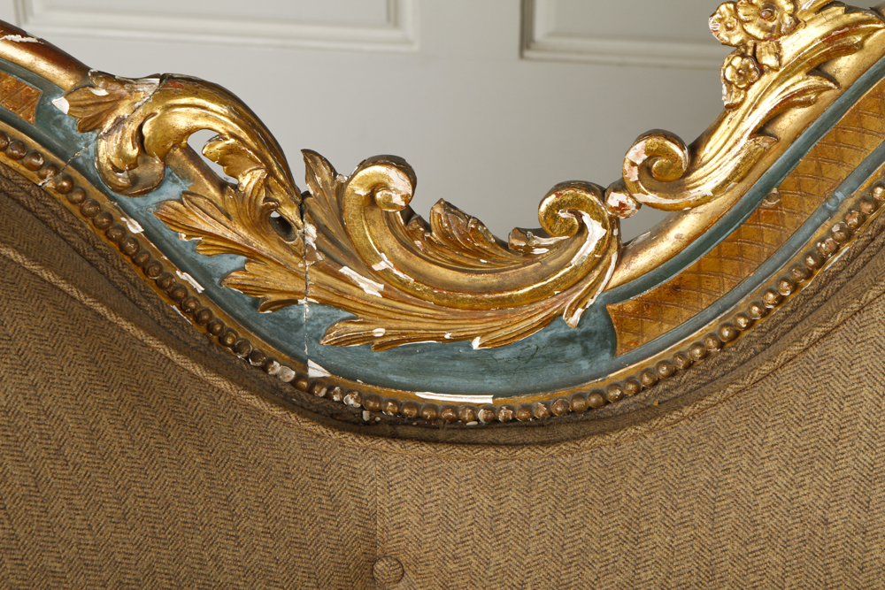 Rococo Revival Victorian Settee with Ralph Lauren Upholstery