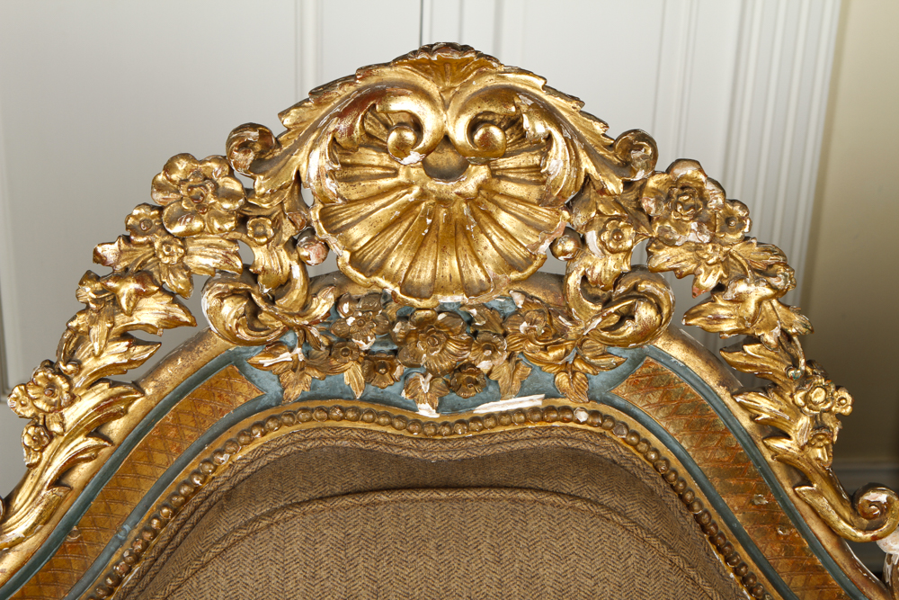 Rococo Revival Victorian Settee with Ralph Lauren Upholstery