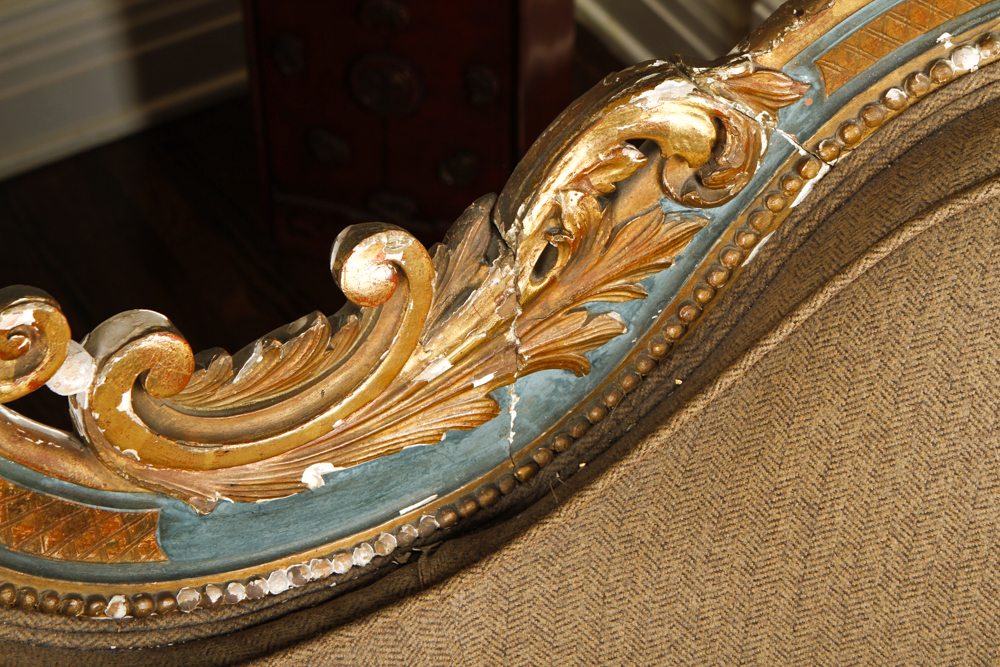 Rococo Revival Victorian Settee with Ralph Lauren Upholstery