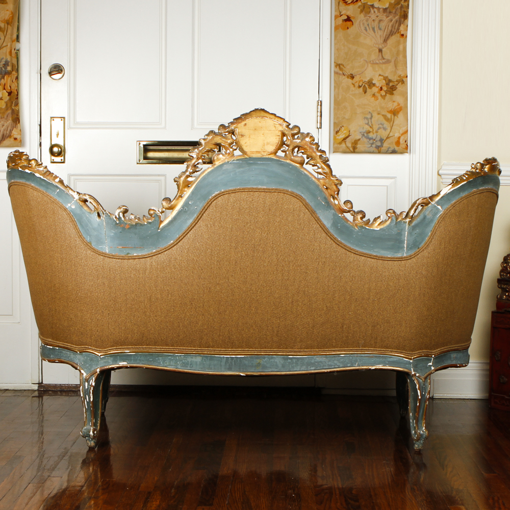 Rococo Revival Victorian Settee with Ralph Lauren Upholstery