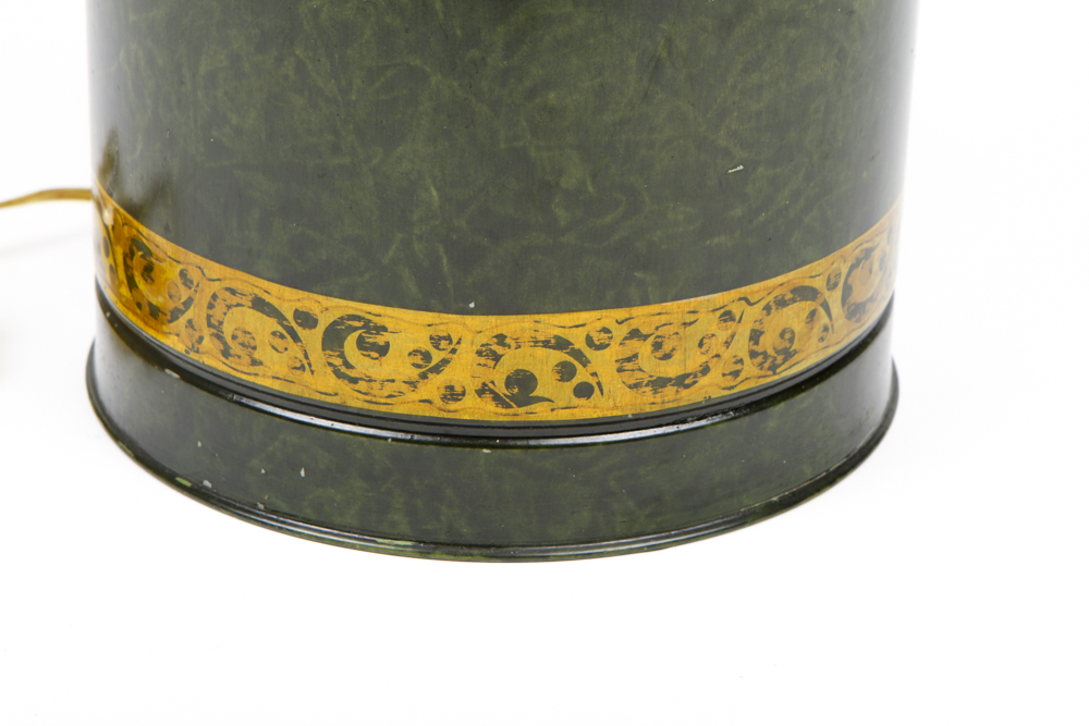 Green and Gilt Painted Bass Clef Tole Lamp