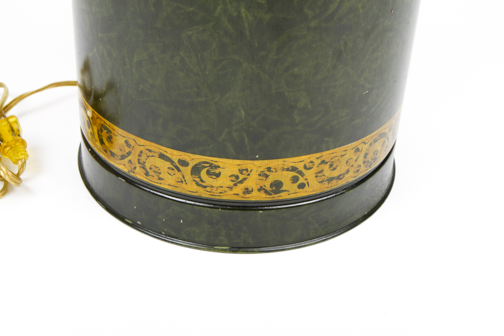 Green and Gilt Painted Bass Clef Tole Lamp