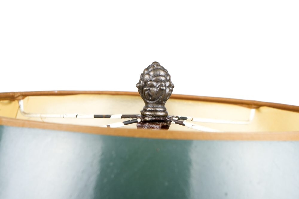 Green and Gilt Painted Bass Clef Tole Lamp