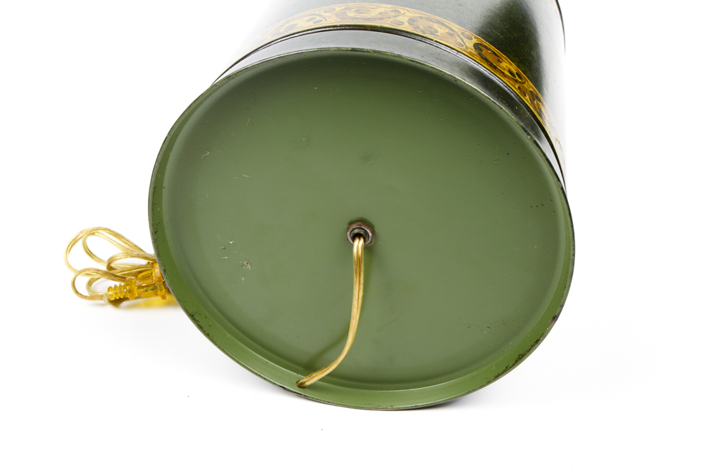 Green and Gilt Painted Bass Clef Tole Lamp