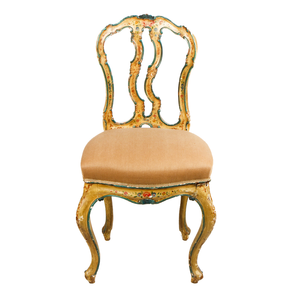 Vintage Petite Italian Rococo Style Polycrhomed Side Chair