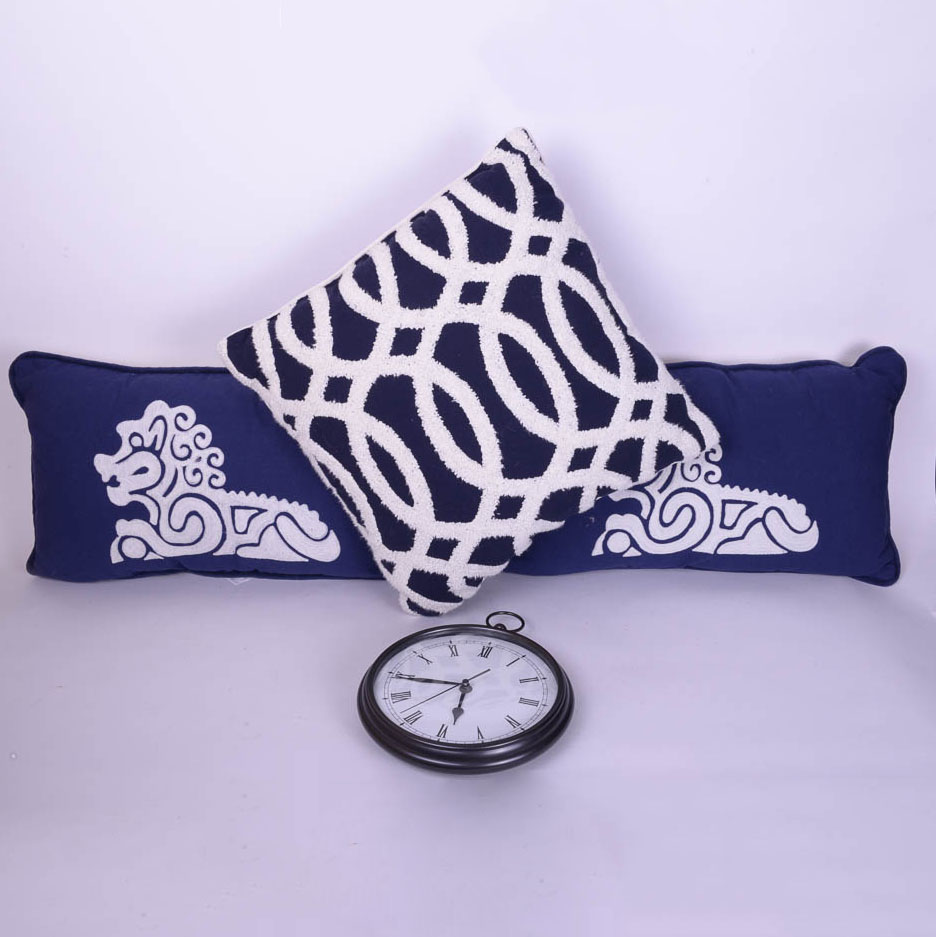 Pottery Barn Wall Clock, Mirrors and Decorative Throw Pillows