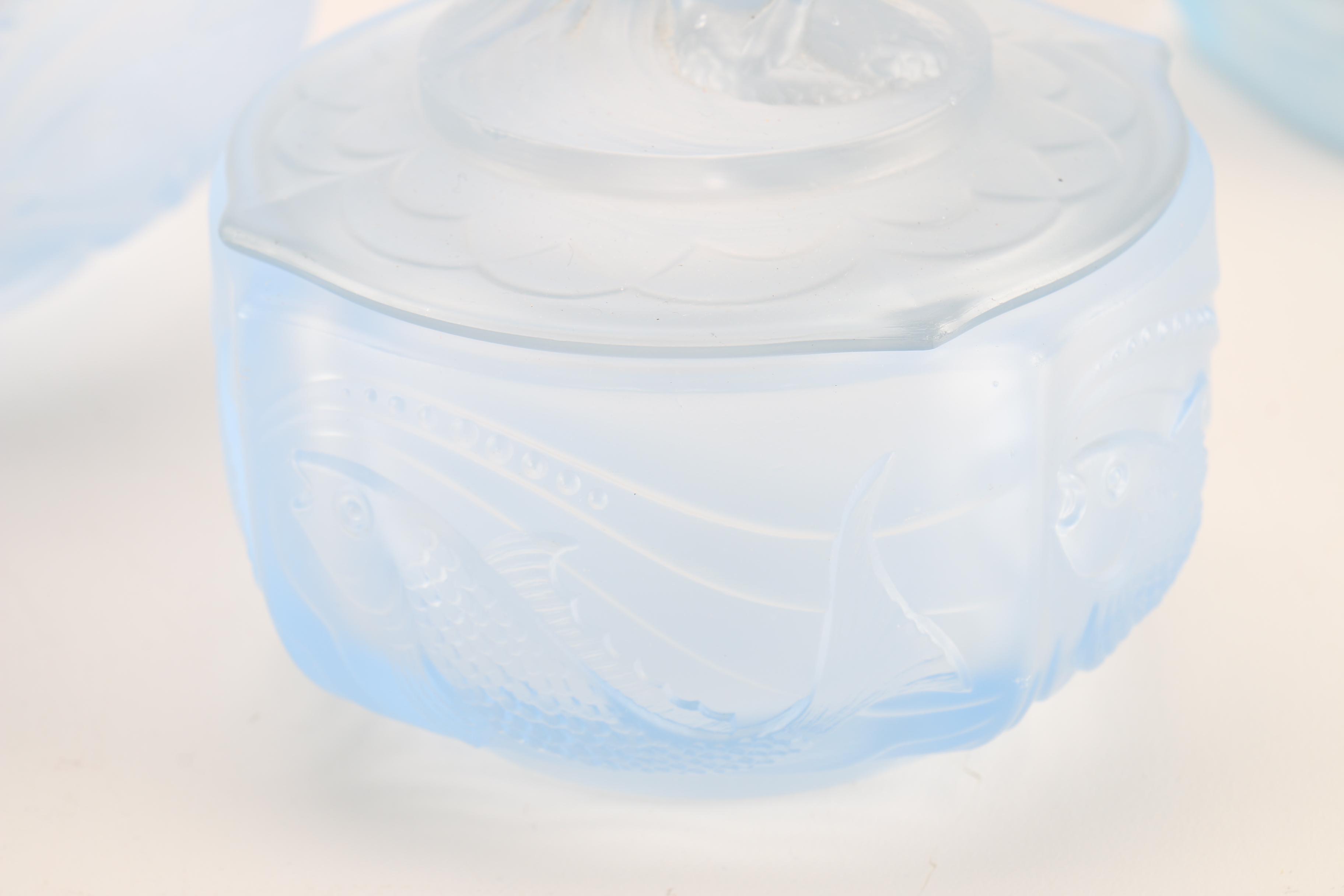 1930s Walther & Sohne German Blue Glass Nymphen Mermaid Vanity Set