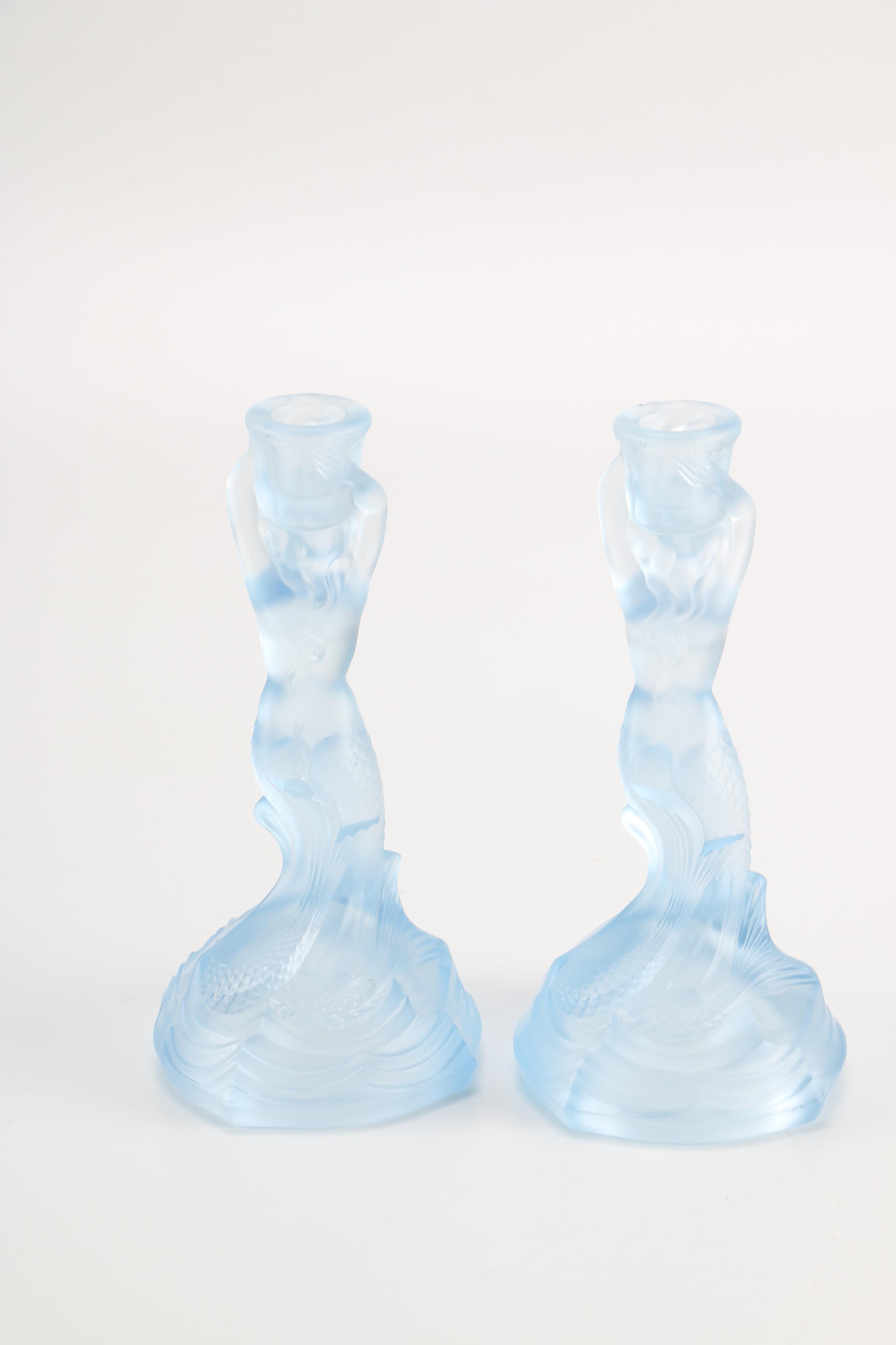 1930s Walther & Sohne German Blue Glass Nymphen Mermaid Vanity Set