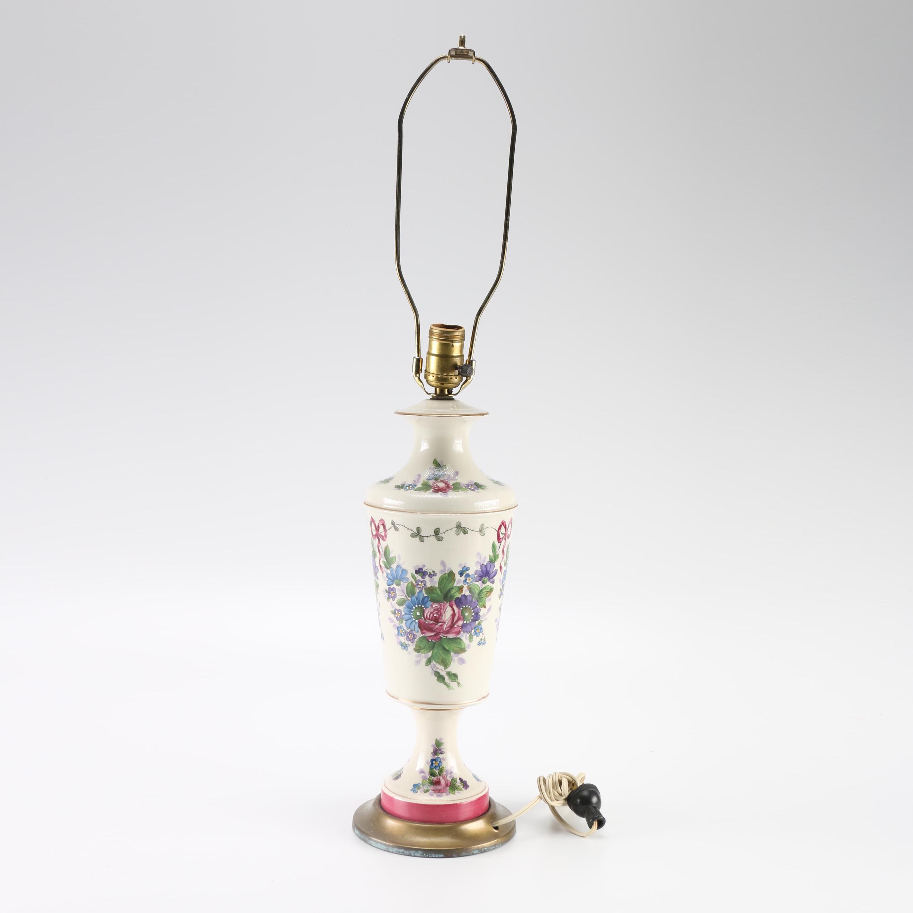 Vintage Ceramic Table Lamp with Floral Design