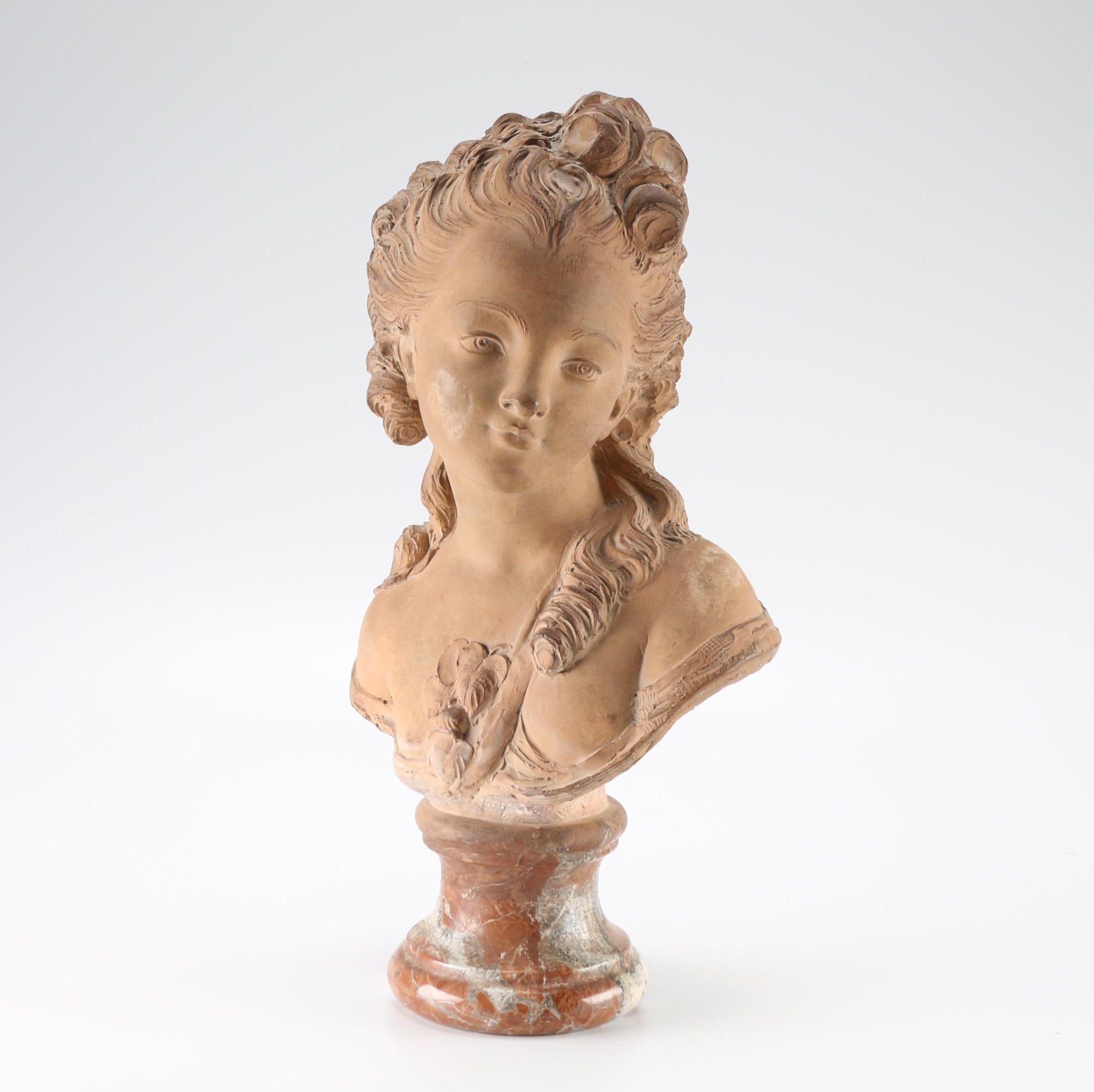 Fernand Cian Early 20th-Century Signed Terra Cotta Bust Sculpture of a Young Woman