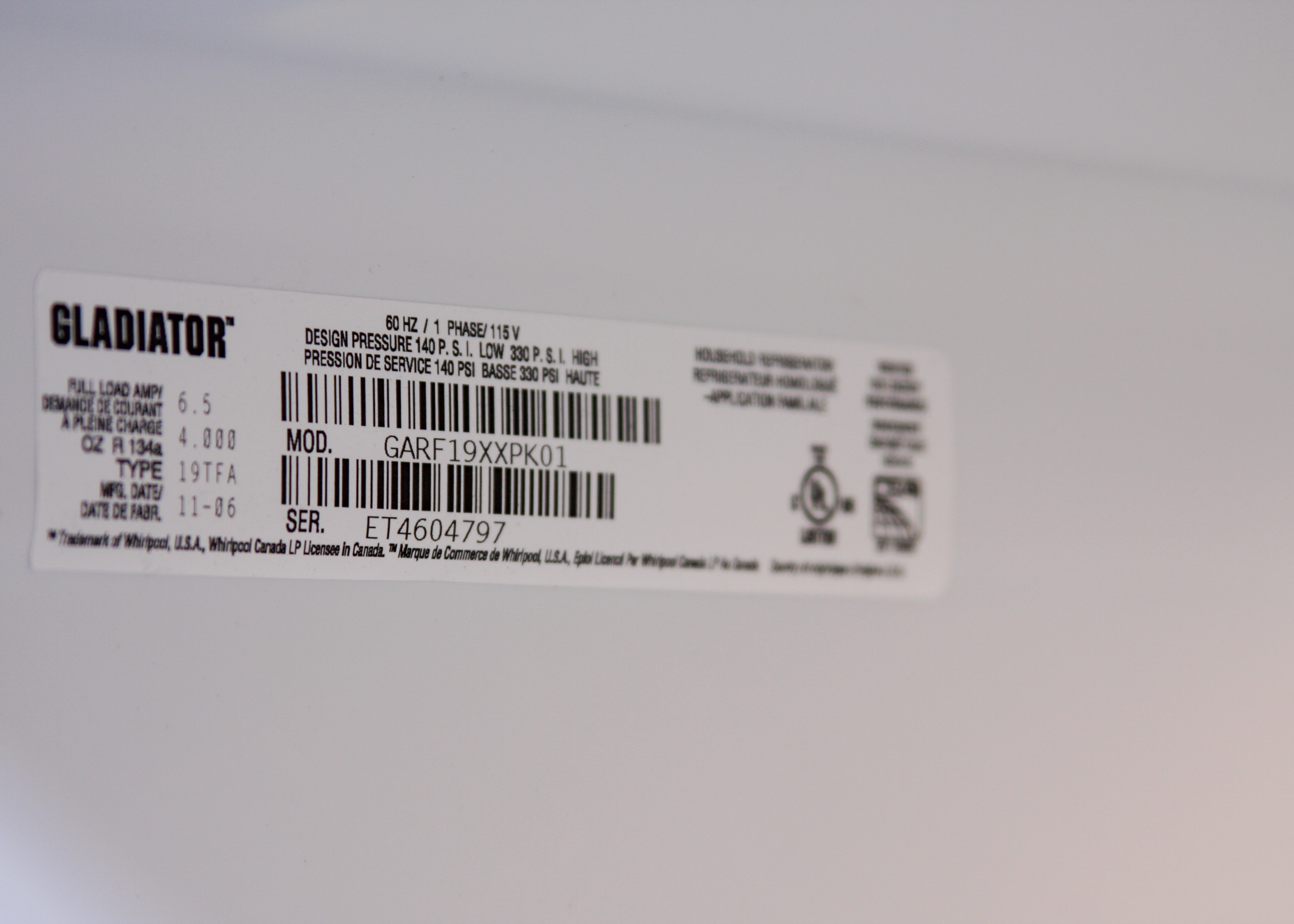 Gladiator by Whirlpool Refrigerator