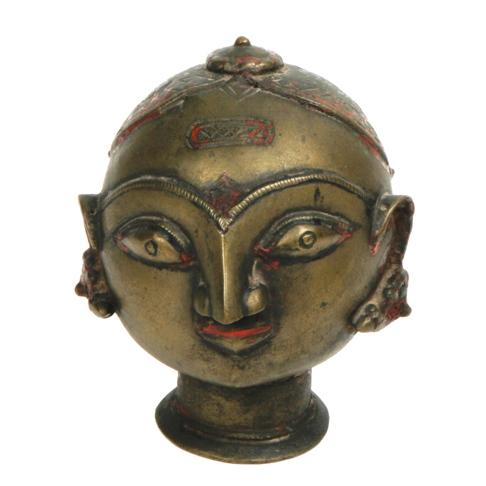 Vintage Hindu Brass Head of Gauri Sculpture