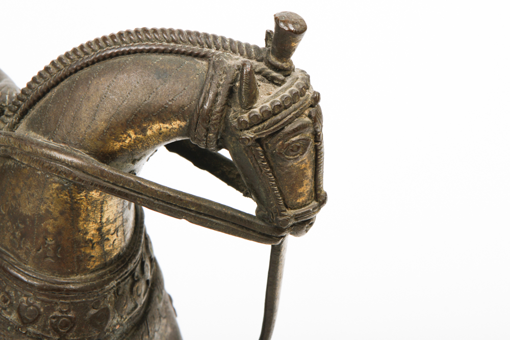 Vintage Brass Trojan Horse with Rider Sculpture