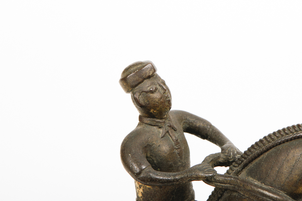 Vintage Brass Trojan Horse with Rider Sculpture