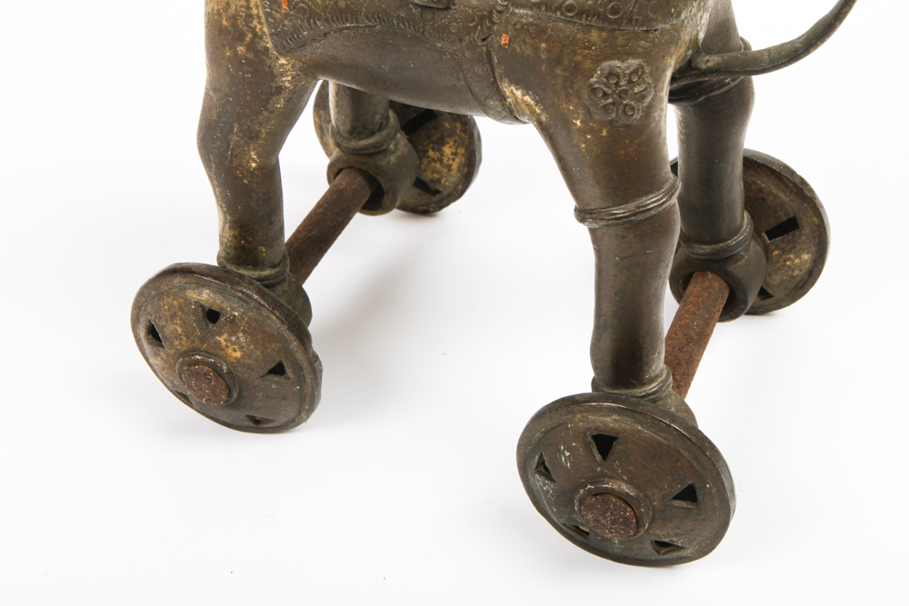 Vintage Brass Trojan Horse with Rider Sculpture