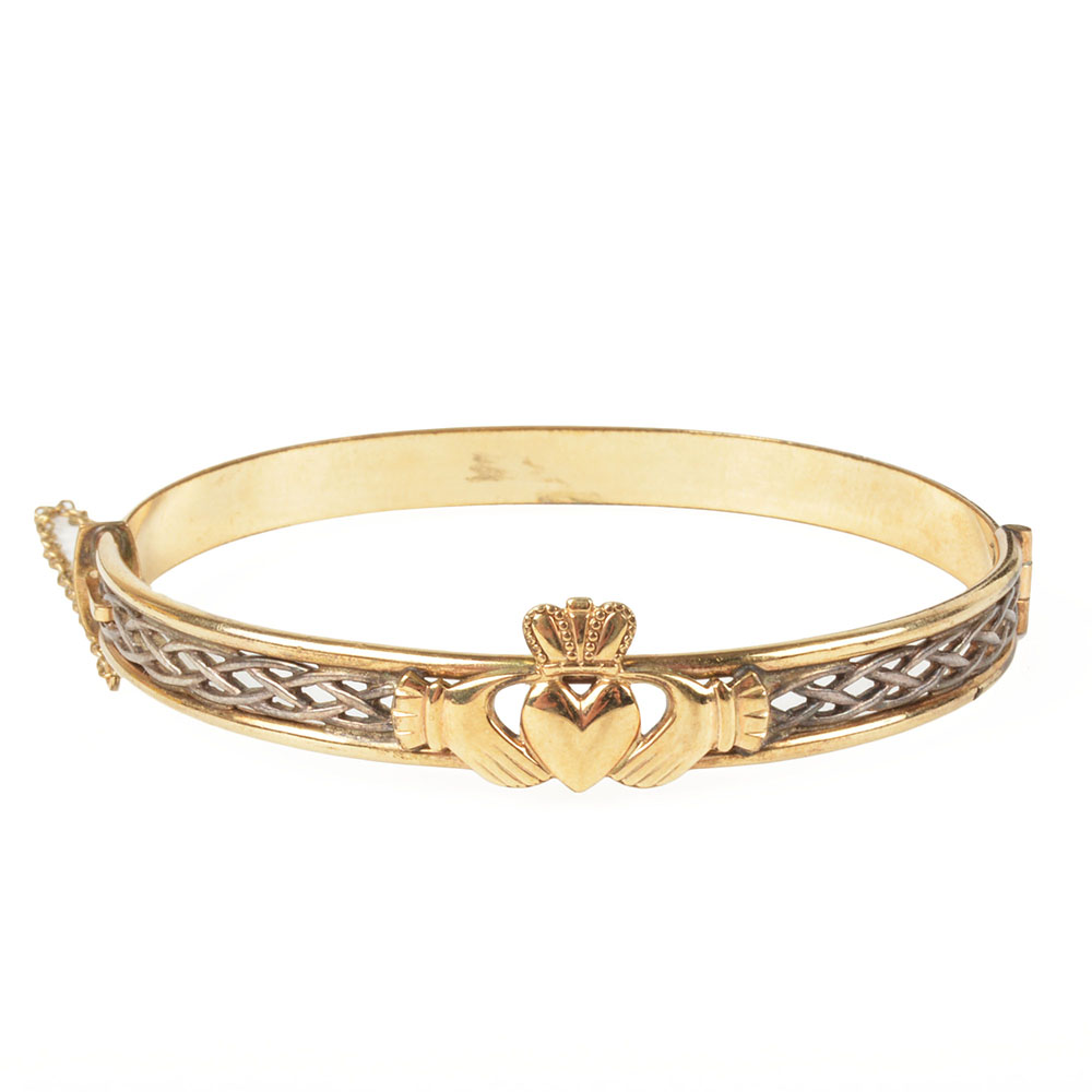 9K Yellow Gold Claddagh Bangle
