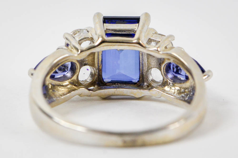 10K White Gold Blue Sapphire and White Topaz Ring