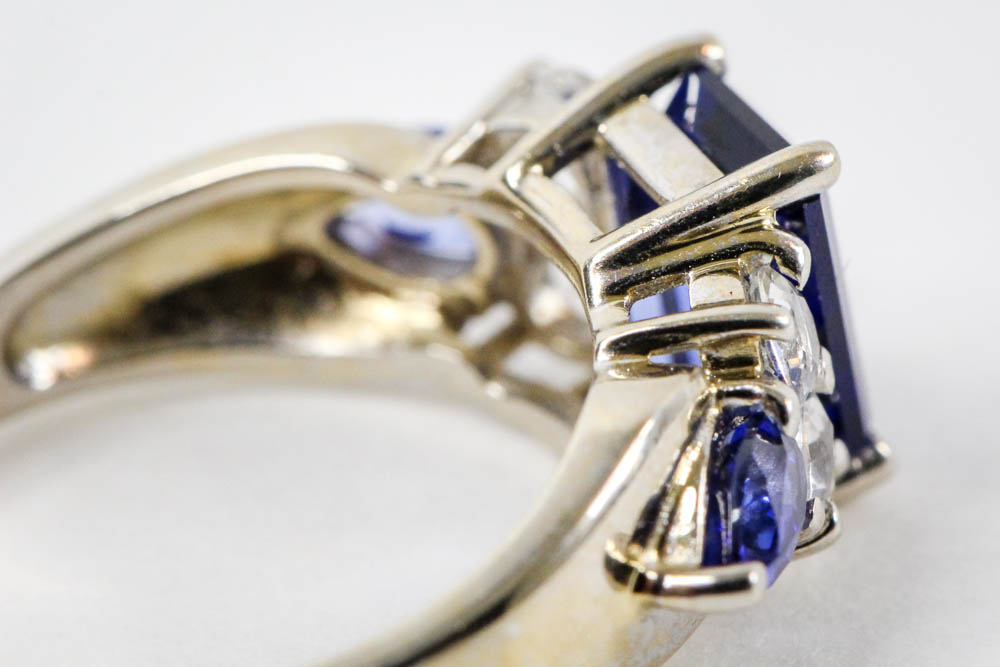 10K White Gold Blue Sapphire and White Topaz Ring