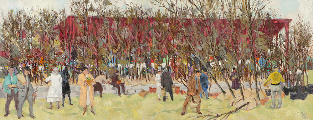 Carl Zimmerman Oil Painting on Board of Park Scene